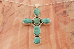Genuine Kingman Turquoise Sterling Silver Cross Pendant